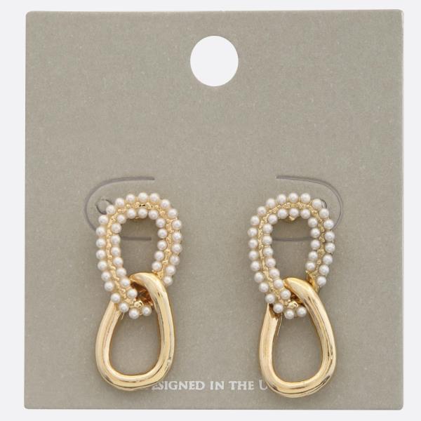 OVAL PEARL BEAD LOOP LINK DANGLE EARRING