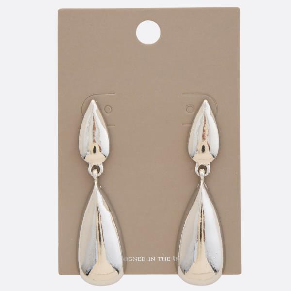 DOUBLE TEARDROP METAL DANGLE EARRING