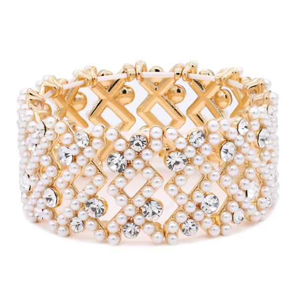 PEARL RHINESTONE METAL BRACELET