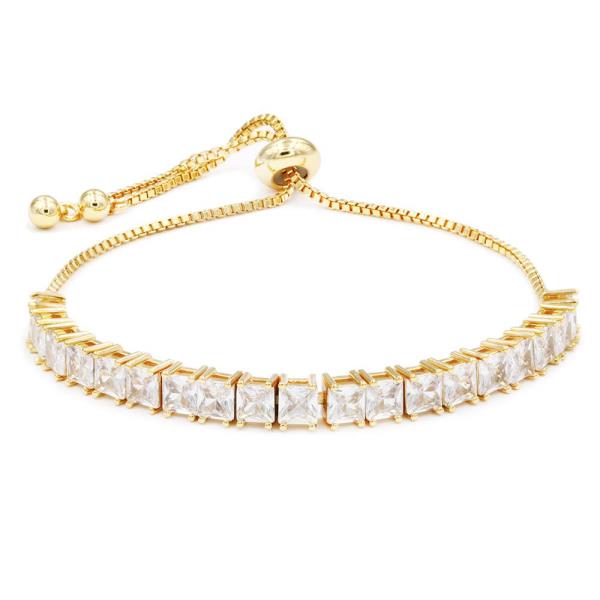 SQUARE LINK CRYSTAL STONE SLIDER BRACELET