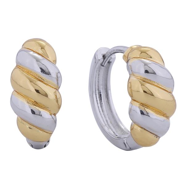 14K GOLD/WHITE GOLD DIPPED TWISTED ALTERNATE CZ HUGGIE EARRING