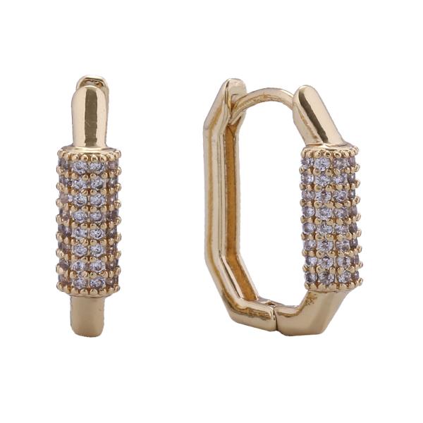 14K GOLD/WHITE GOLD DIPPED OCTAGONAL HUGGIE EARRING