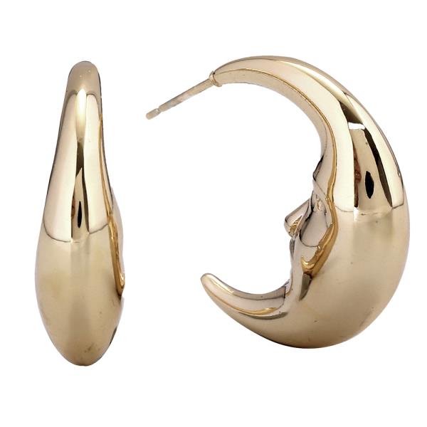 14K GOLD/WHITE GOLD DIPPED CRESCENT MOON HUGGIE HOOP EARRING