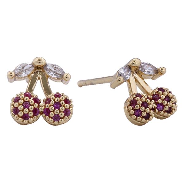 14K GOLD/WHITE GOLD DIPPED ROSIE CHERRY STUD EARRING