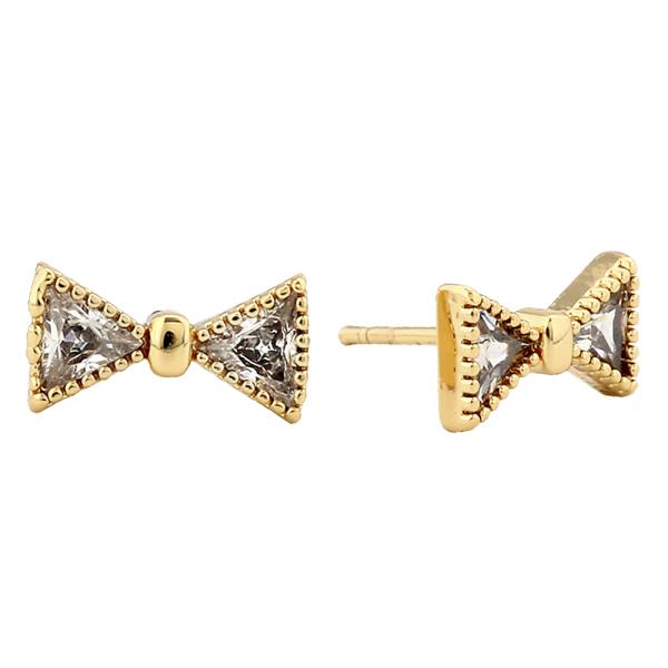 14K GOLD/WHITE GOLD DIPPED TINY LITTLE BOW STUD EARRING