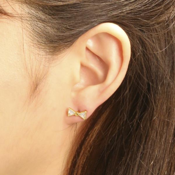 14K GOLD/WHITE GOLD DIPPED TINY LITTLE BOW STUD EARRING