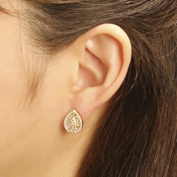 14K GOLD/WHITE GOLD DIPPED TEARDROP ENCRUSTED STUD EARRING