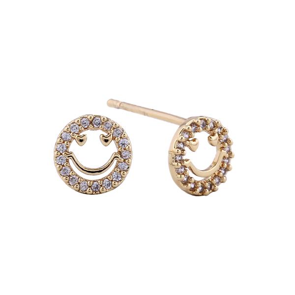 14K GOLD/WHITE GOLD DIPPED BORDERED SMILE STUD EARRING