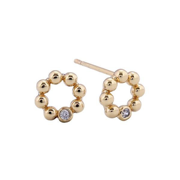 14K GOLD/WHITE GOLD DIPPED BEADED CIRCLE STUD EARRINGS