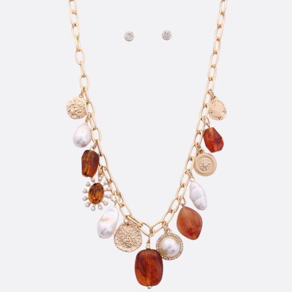 PEARL STONE CHARM CIRCLE LINK NECKLACE