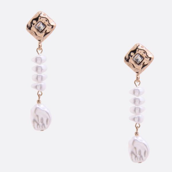 PEARL BEAD GEO SHAPE METAL EARRING