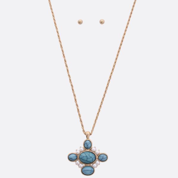 WESTERN STYLE TQ BEAD PENDANT NECKLACE