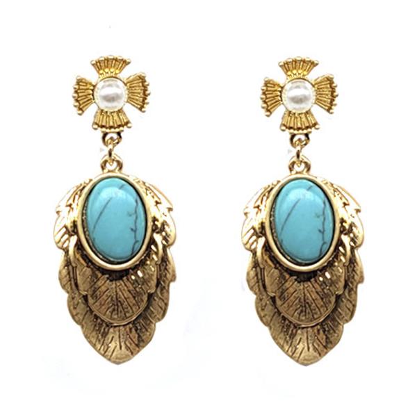 WESTERN METAL TQ STONE DANGLE EARRING