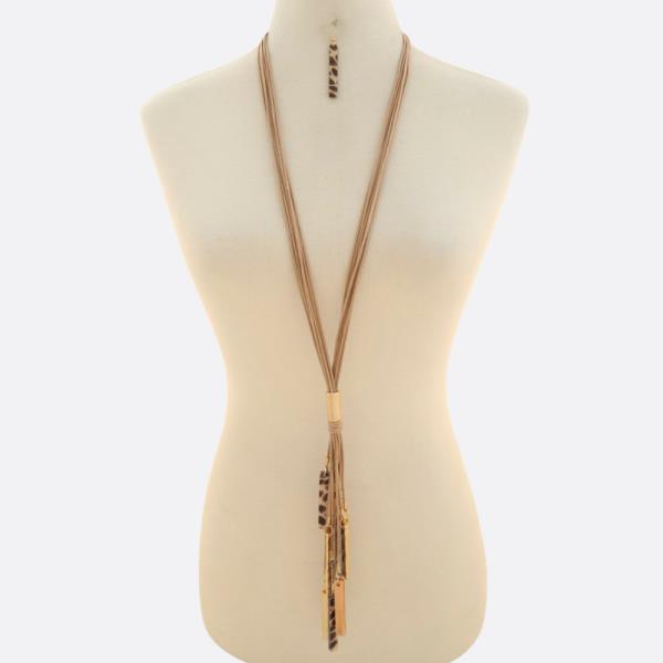 ANIMAL PRINT RECTANGLE Y SHAPE CORD NECKLACE