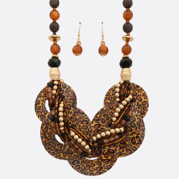 ANIMAL PRINT BRAIDED BEADED STATEMENT NECKLACE