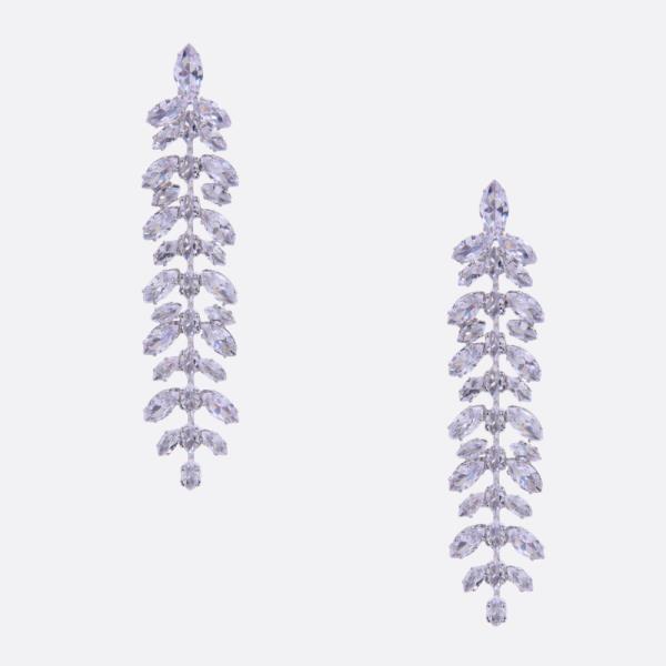 LEAF PATTERN RHINESTONE DANGLE EARRING