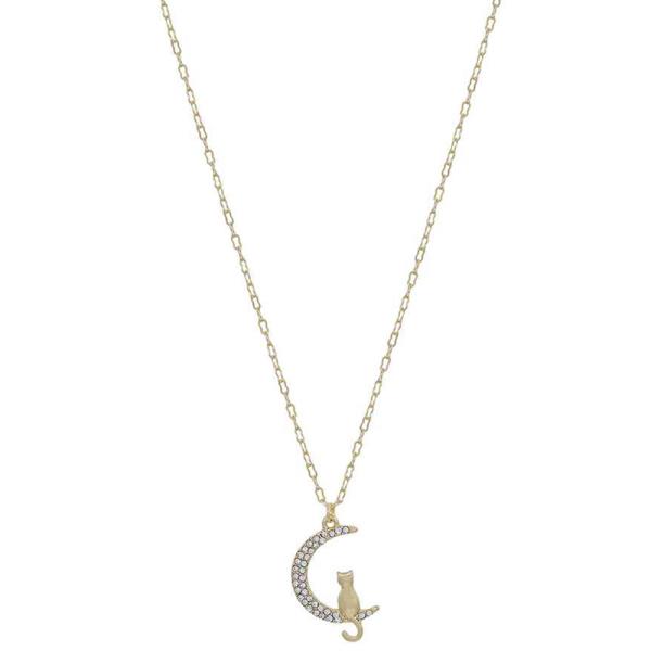 MOON PAVE CAT ACCENT PENDANT NECKLACE