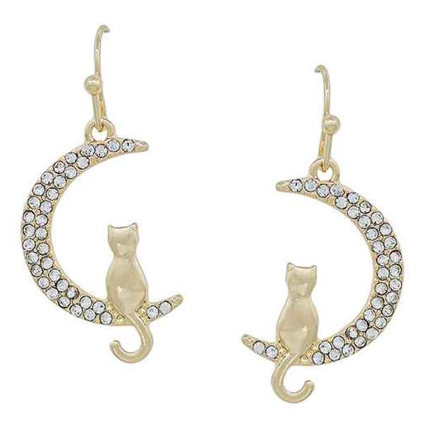 PAVE MOON CAT ACCENT EARRING