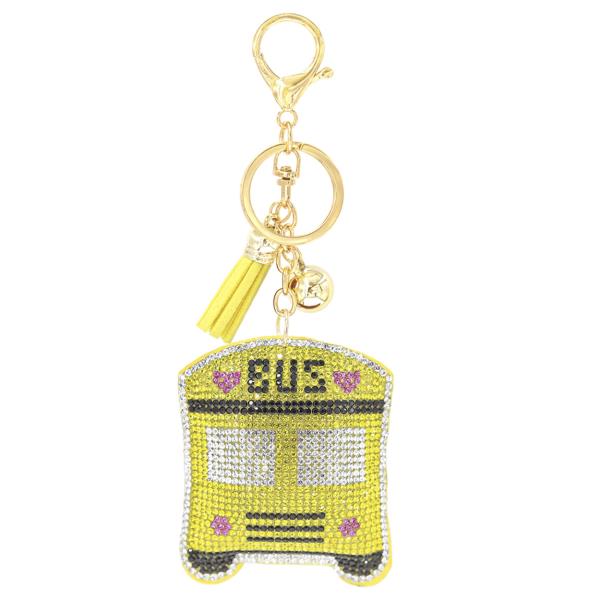 RHINESTONE BUS KEYCHAIN WITH TASSEL