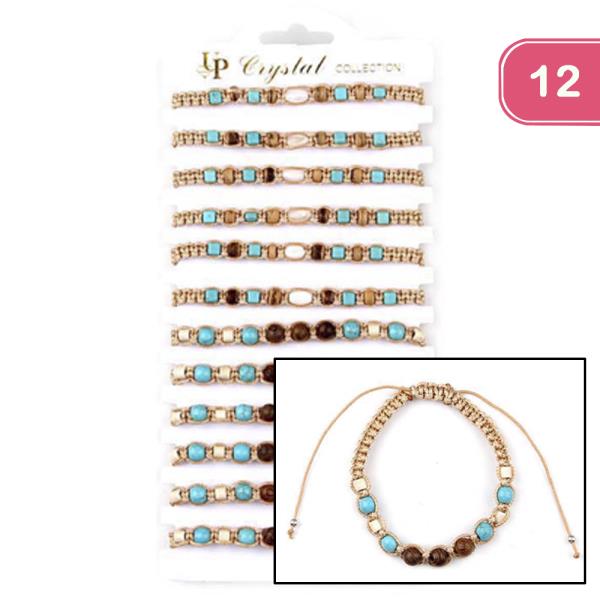 MULTI BEAD THREAD ADJUSTABLE BRACELET (12 UNITS)