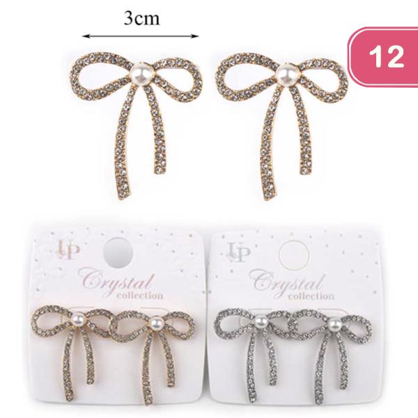 RHINESTONE RIBBON POST EARRING (12 UNITS)