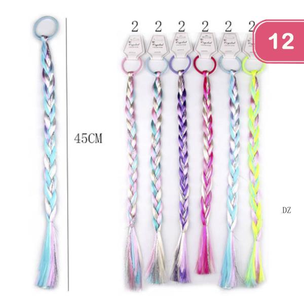 COLORED BRAIDED HAIR EXTENSION HAIR TIE (12 UNITS)