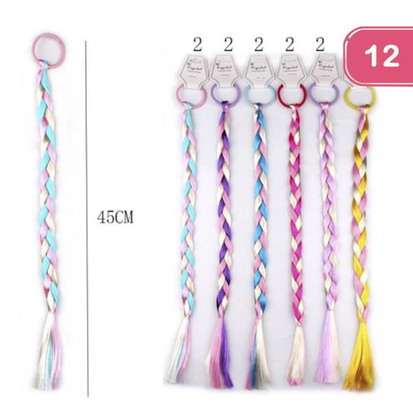 COLORED BRAIDED HAIR EXTENSION HAIR TIE (12 UNITS)