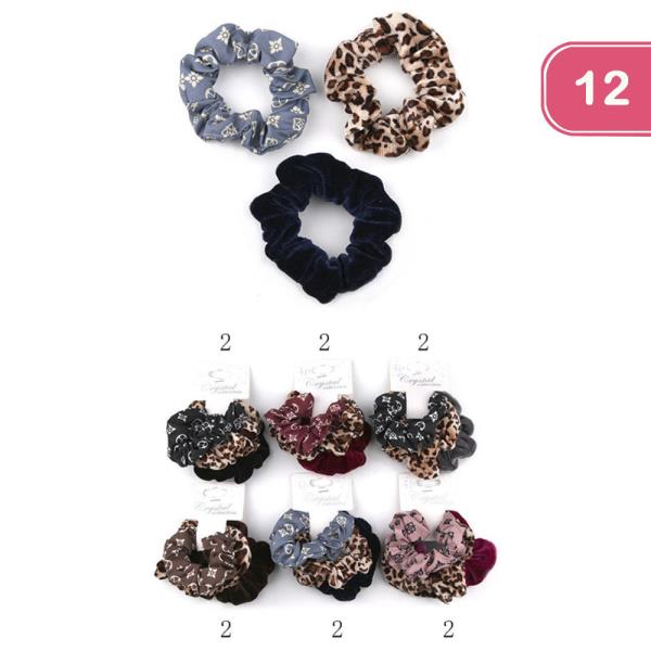 PRINT HAIR SCRUNCHIES (12 UNITS)