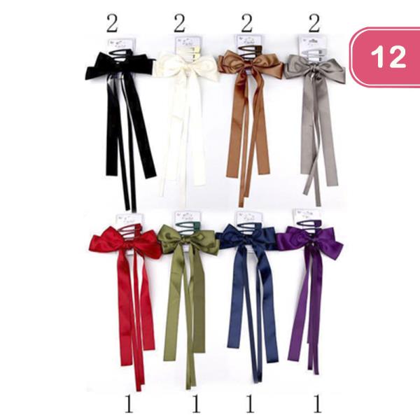 SILK HAIR BOW AND SNAP HAIR PIN SET (12 UNITS)