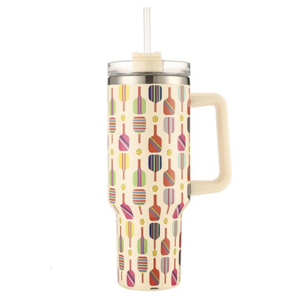 RHINESTONE PICKLEBALL TUMBLER WITH HANDLE