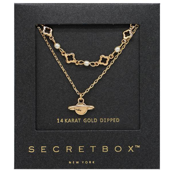 SECRET BOX GOLD DIPPED PLANET CHARM LAYERED NECKLACE