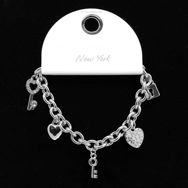 SECRET BOX KEY HEART CHARM LINK METAL BRACELET