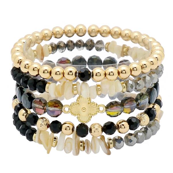 5 ROW MIXED MATERIAL BRACELET SET