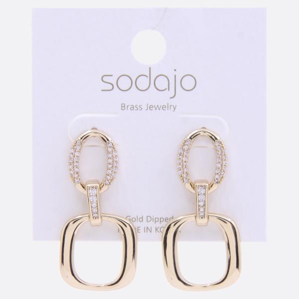 SODAJO DOUBLE CIRCLE RHINESTONE GOLD DIPPED EARRING