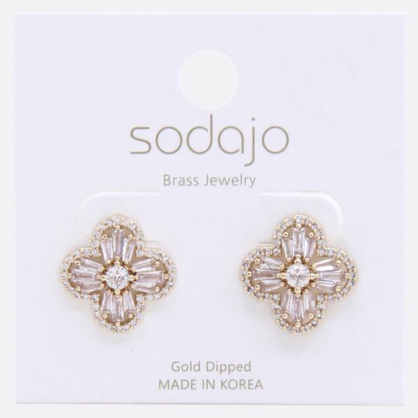 SODAJO CLOVER RHINESTONE GOLD DIPPED EARRING