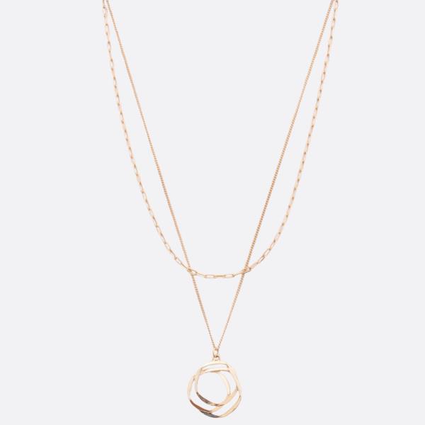 SODAJO DOUBLE CIRCLE LINK PENDANT LAYERED GOLD DIPPED NECKLACE