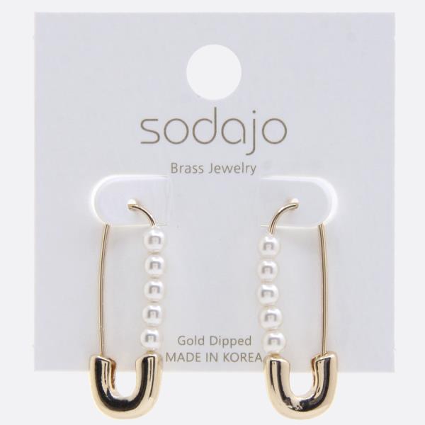 SODAJO PEARL SAFETY PIN GOLD DIPPED EARRING