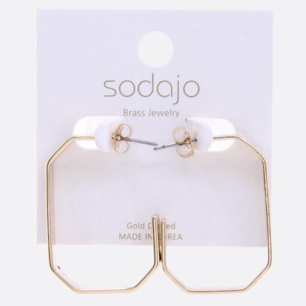 SODAJO OPEN HEXAGON SHAPE GOLD DIPPED EARRING