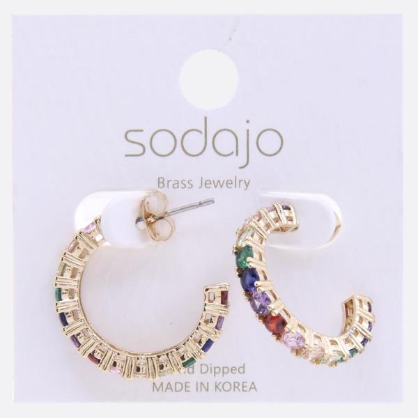 SODAJO CRYSTAL OPEN HOOP GOLD DIPPED EARRING