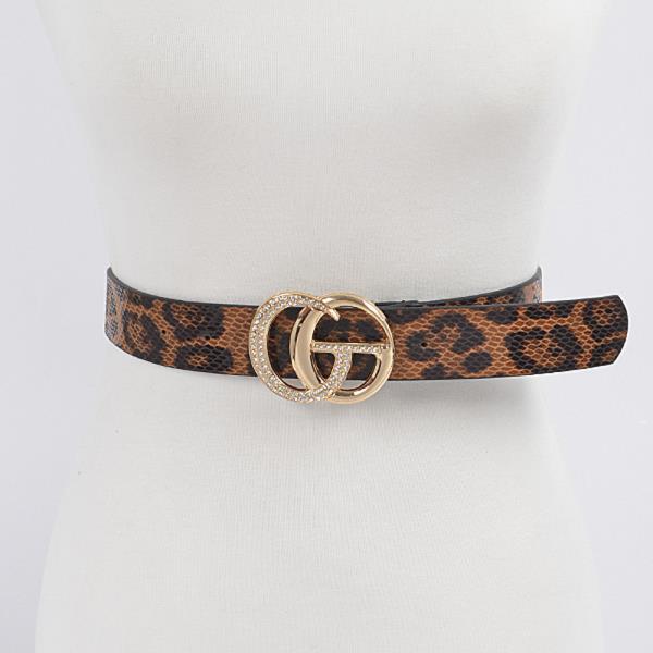 STONED METAL BUCKLE LEOPARD BELT.