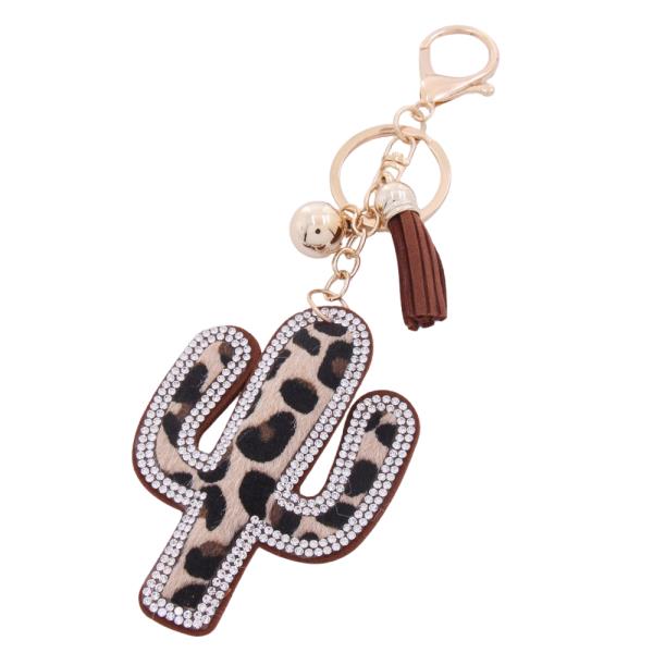 ANIMAL PRINT RHINESTONE CACTUS KEYCHAIN