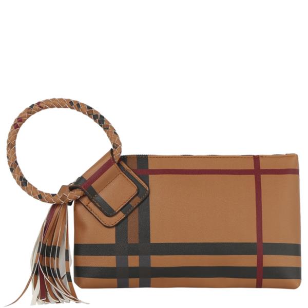 (ONLINE ONLY) plaid design bangle style tassel clutch bag