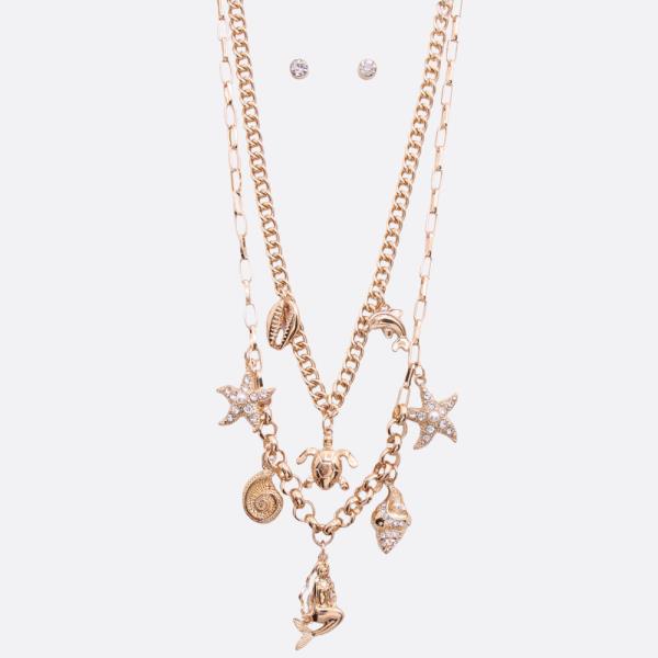 MERMAID SEASTAR CHARM LAYERED METAL NECKLACE