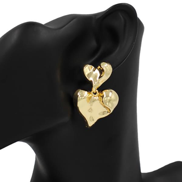 DOUBLE METAL HEART DANGLE EARRING