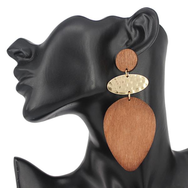 WOOD METAL MIX DANGLE EARRING