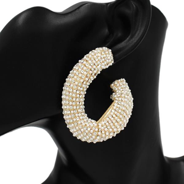 WIDE RHINESTONE HOOP EARRING