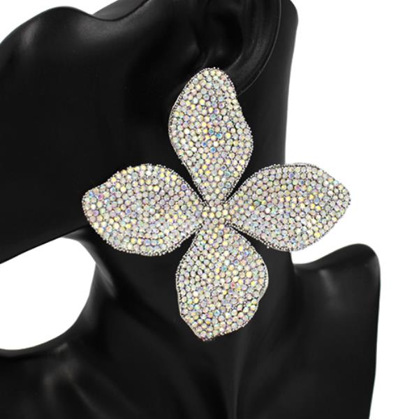 WIDE RHINESTONE FLOWER POST EARRING