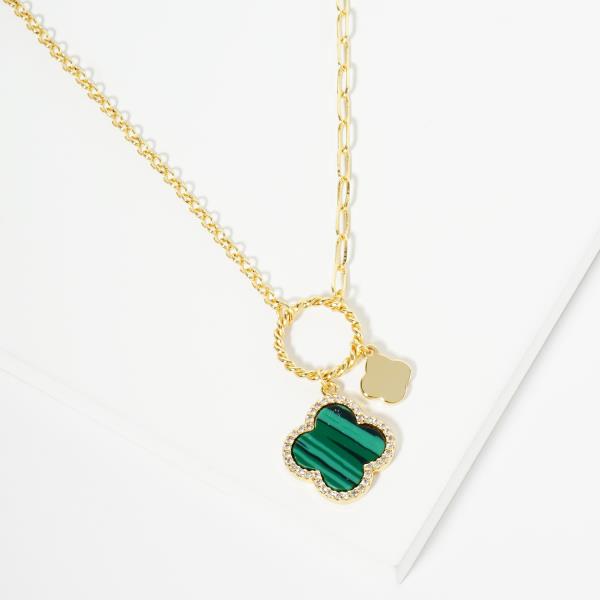 GOLD DIPPED CZ CLOVER PENDANT NECKLACE