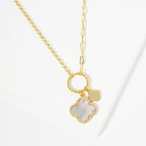 GOLD DIPPED CZ CLOVER PENDANT NECKLACE