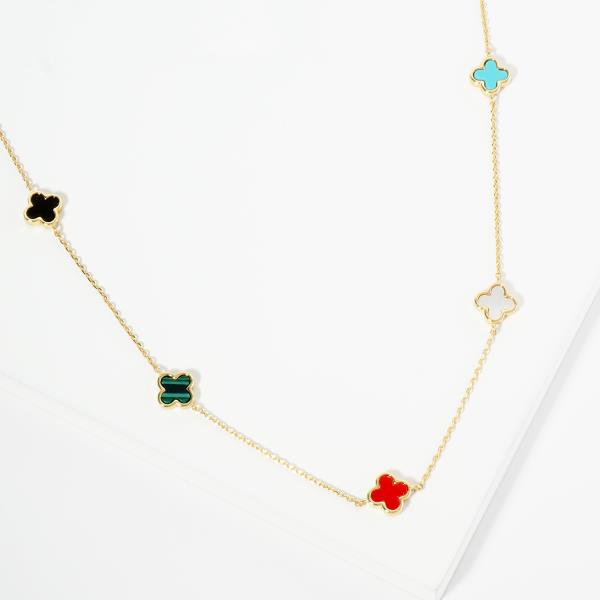 GOLD DIPPED CLOVER STATION NECKLACE